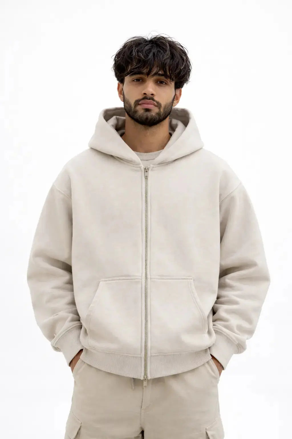 zip-through boxy fleece hoodie relaxed fit